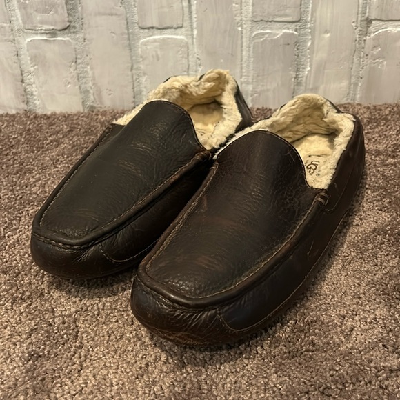 UGG Ascot Leather Men\'s Casual Comfort Slipper Loafers dark brown main image 8